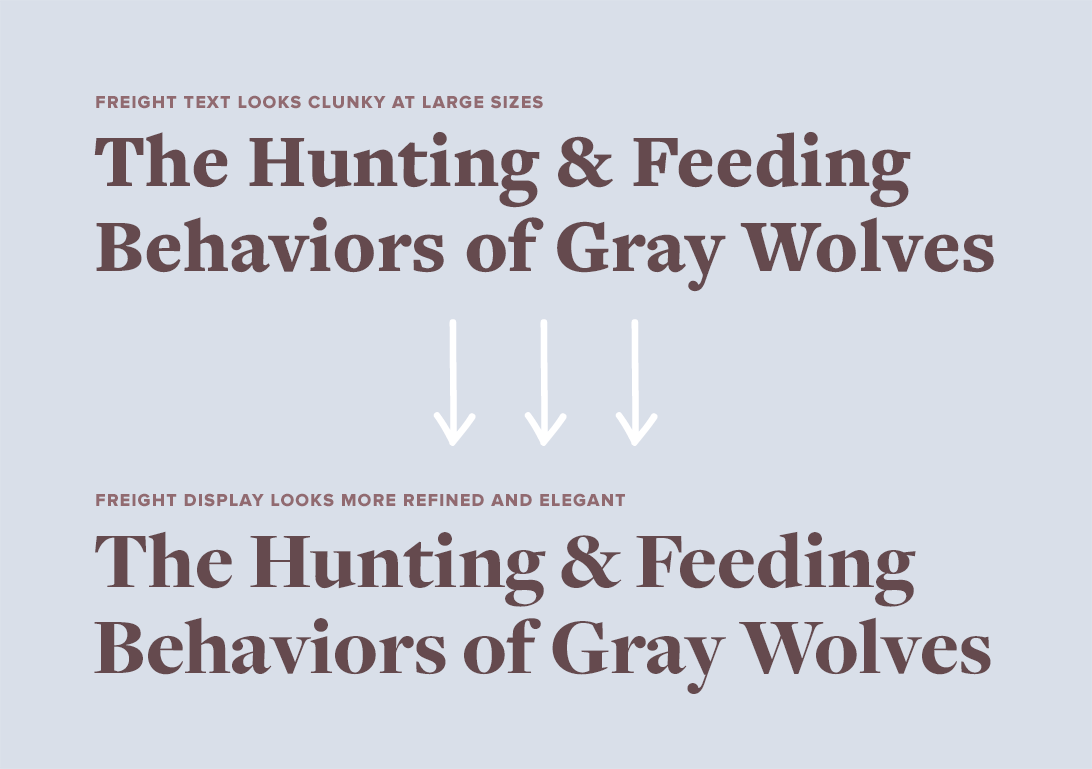 Freight Text looks clunky when used at large sizes, while Freight Display looks refined and elegant